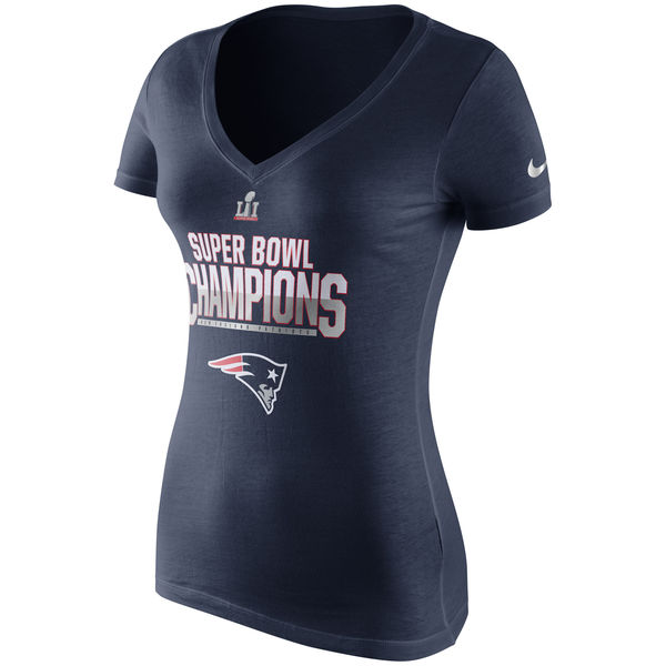 New England Patriots Nike Women's Super Bowl LI Champions Celebration Respect V-Neck T-Shirt - Navy